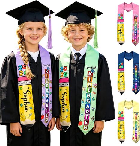 Custom Kindergarten Graduation Stole with Name Class of 2026 Kids Grad Sash Preschool Gift for Daughter Son in Kuwait