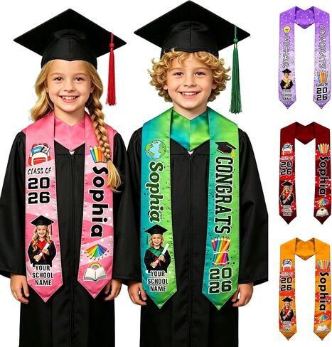 Custom Kindergarten Graduation Stole with Name Class of 2026 Kids Grad Sash Preschool Gift for Daughter Son in Kuwait