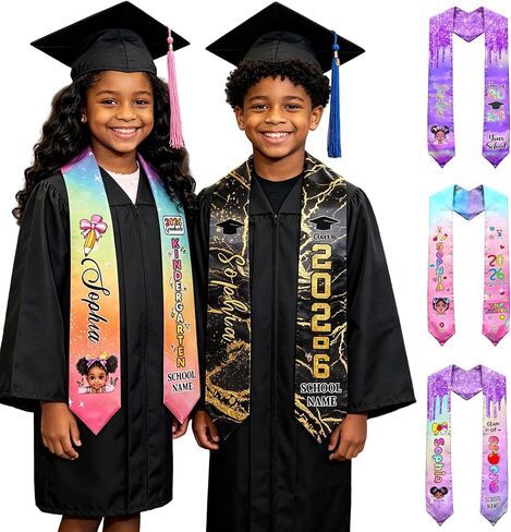 Custom Kindergarten Graduation Stole with Name Class of 2026 Kids Grad Sash Preschool Gift for Daughter Son in Kuwait