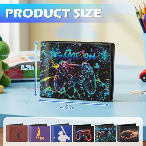 Boys Wallet for Teens, Cool Kids Wallet for Boys Ages 4-5-6-7-8-9-10-11-12-13-14-15-16, Leather Game Wallet with Coin Pocket ID Window for Teen Youth Guys Christmas Brithday Gifts in Saudi Arabia