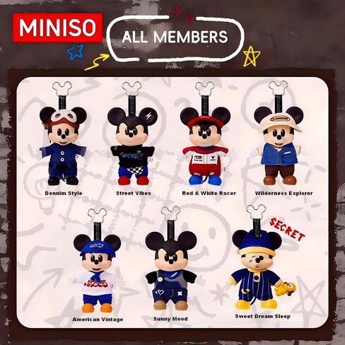 MINISO Disney Mickey OOTD Series Vinyl & Plush Blind Box، شخصيات مجسمة ألعاب قابلة للتجميع، سلسلة مفاتيح ديزني ميكي قطيفة لمقتنيات هدايا مفاجآت عيد الميلاد (واحدة عشوائية) in Kuwait