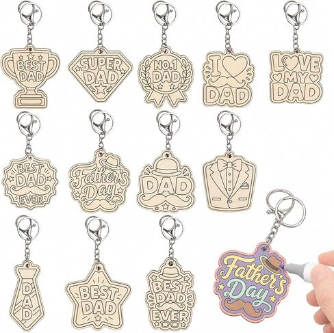 Fathers Day Crafts for Kids, 24 Pcs DIY Wooden Fathers Day Keychain Set with Watercolor Paint, Father's Day Craft for Kids Classroom, Father’s Day Craft Gifts from Kids to Dad in Saudi Arabia