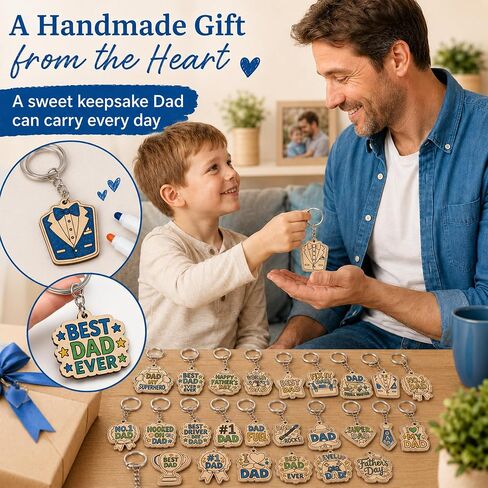 Fathers Day Crafts for Kids, 24 Pcs DIY Wooden Fathers Day Keychain Set with Watercolor Paint, Father's Day Craft for Kids Classroom, Father’s Day Craft Gifts from Kids to Dad in Saudi Arabia