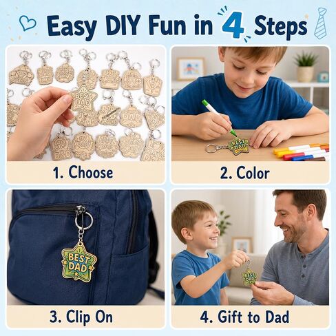 Fathers Day Crafts for Kids, 24 Pcs DIY Wooden Fathers Day Keychain Set with Watercolor Paint, Father's Day Craft for Kids Classroom, Father’s Day Craft Gifts from Kids to Dad in Saudi Arabia