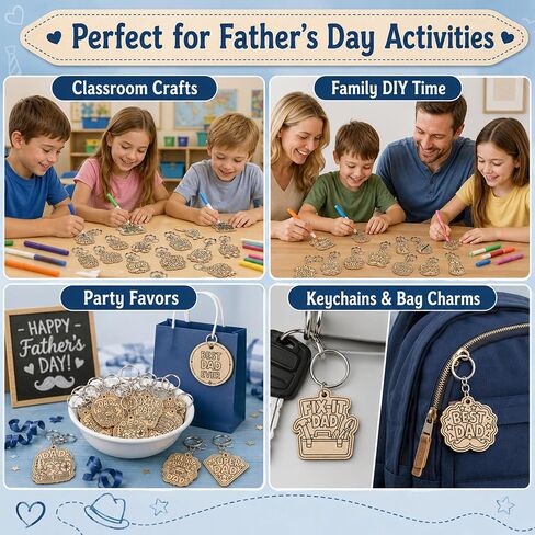 Fathers Day Crafts for Kids, 24 Pcs DIY Wooden Fathers Day Keychain Set with Watercolor Paint, Father's Day Craft for Kids Classroom, Father’s Day Craft Gifts from Kids to Dad in Saudi Arabia