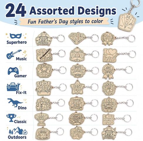 Fathers Day Crafts for Kids, 24 Pcs DIY Wooden Fathers Day Keychain Set with Watercolor Paint, Father's Day Craft for Kids Classroom, Father’s Day Craft Gifts from Kids to Dad in Saudi Arabia