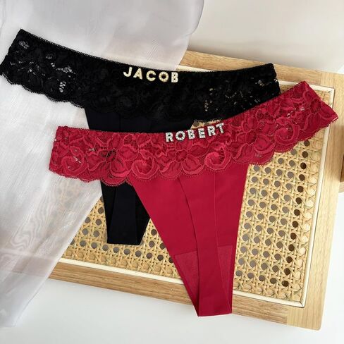 Women's Personalized Thongs with Funny Rhinestone Letters, Custom Name Underwear Panties for Couples in Saudi Arabia