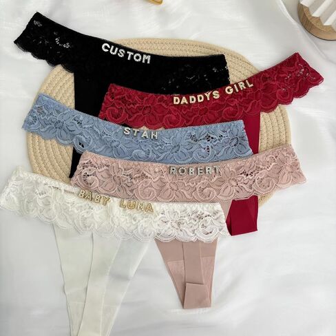 Women's Personalized Thongs with Funny Rhinestone Letters, Custom Name Underwear Panties for Couples in Saudi Arabia