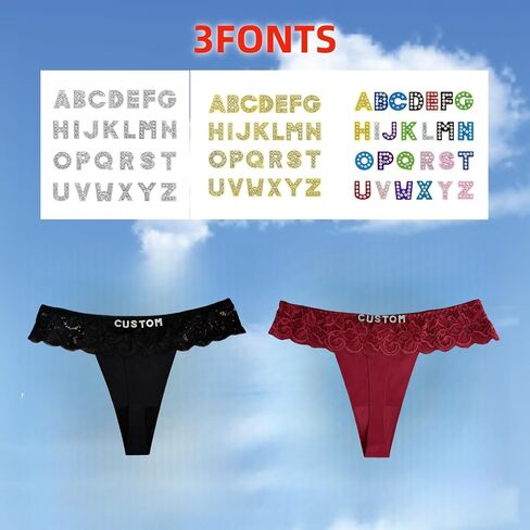 Women's Personalized Thongs with Funny Rhinestone Letters, Custom Name Underwear Panties for Couples in Saudi Arabia