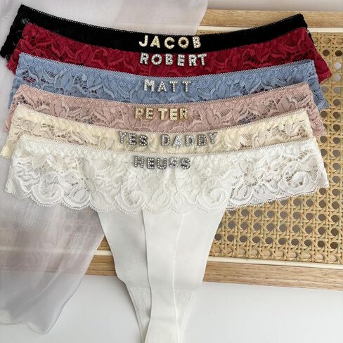 Women's Personalized Thongs with Funny Rhinestone Letters, Custom Name Underwear Panties for Couples in Saudi Arabia