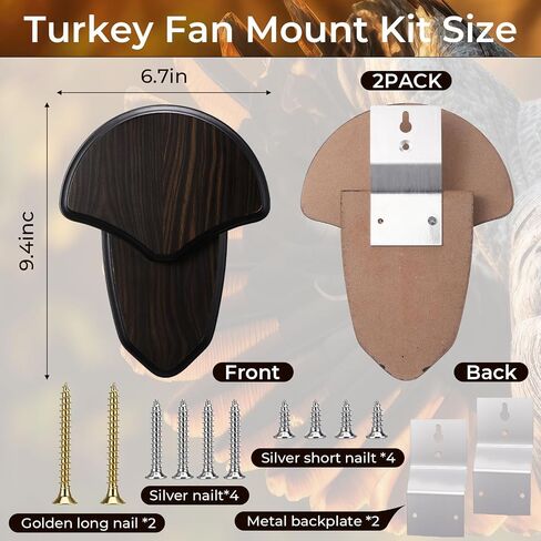 Junkin Turkey Mounting Kit, 9.4 x 6.7 Inch Wooden Turkey Fan Mount Plaque with 5 Screws and Metal Backboard, Easy Installation for Tail and Beard Display, Black in Saudi Arabia