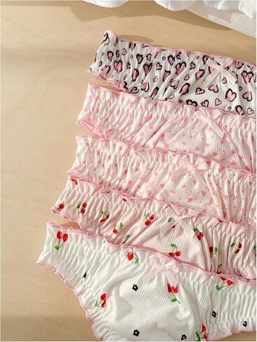 SHENHE Women's 5 Pack Thongs Cute Panties Frilly Lettuce Trim Tangas Kawaiia Underwear in Kuwait