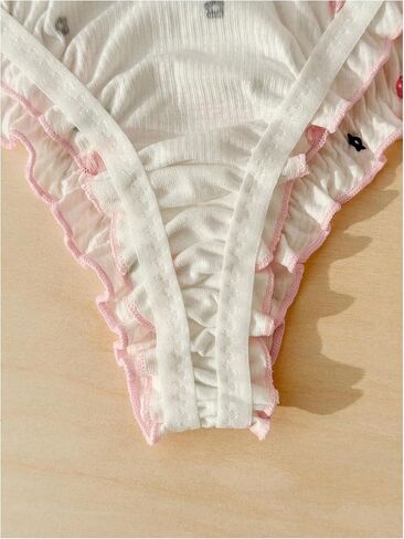SHENHE Women's 5 Pack Thongs Cute Panties Frilly Lettuce Trim Tangas Kawaiia Underwear in Kuwait