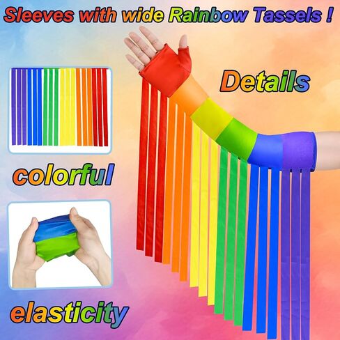 Pride Rainbow Fringe Arm Warmers Rave Accessories LGBT Rainbow Striped Arm Warmers Gay Pride Elbow Long Fingerless Gloves Sleeves for Women Men Ladies Pride Parade Cosplay Party Costume Accessories in Saudi Arabia