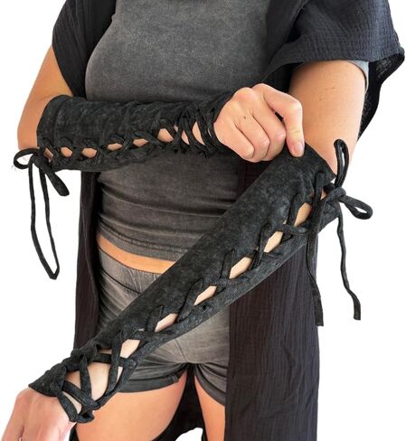 Medieval Lace Up Fingerless Gloves Arm Warmers Ren Faire Costume Gothic Witch Festival Cosplay Gloves Women Men in Saudi Arabia