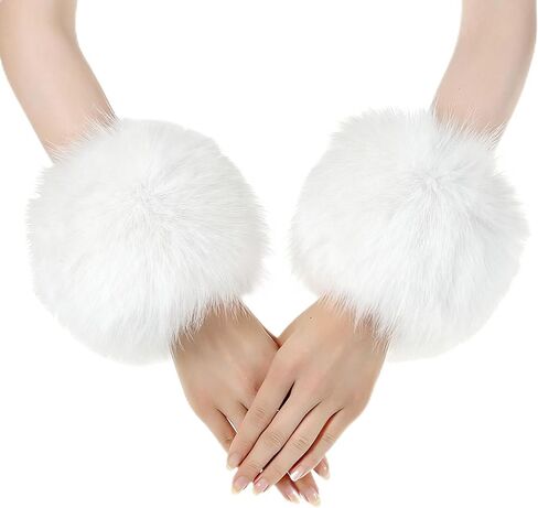 Faux Fur Arm Warmers Wrist Cuffs Winter Furry Hand Warmers for Cold Weather Party Costume in Saudi Arabia