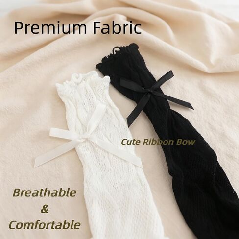 2Pcs Gothic Black White Lace Fingerless Arm Sleeves, Lolita Bow Mesh Gloves for Women, Y2k Arm Warmers for Wedding Prom Cosplay Daily Wear in Saudi Arabia