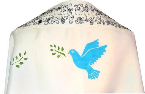 Jerusalem Blue Handpainted Silk Tallit Prayer Shawl in Kuwait