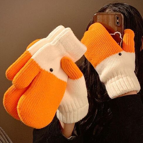 Winter Goose Mittens, Funny Novelty Silly Goose Graphic Design, Warm Fleece Lined Cute Knit Animal Gloves for Cold Weather in Kuwait
