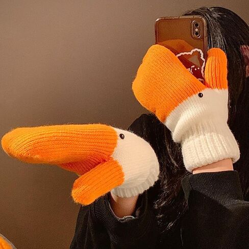 Winter Goose Mittens, Funny Novelty Silly Goose Graphic Design, Warm Fleece Lined Cute Knit Animal Gloves for Cold Weather in Kuwait