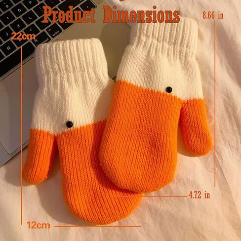 Winter Goose Mittens, Funny Novelty Silly Goose Graphic Design, Warm Fleece Lined Cute Knit Animal Gloves for Cold Weather in Kuwait