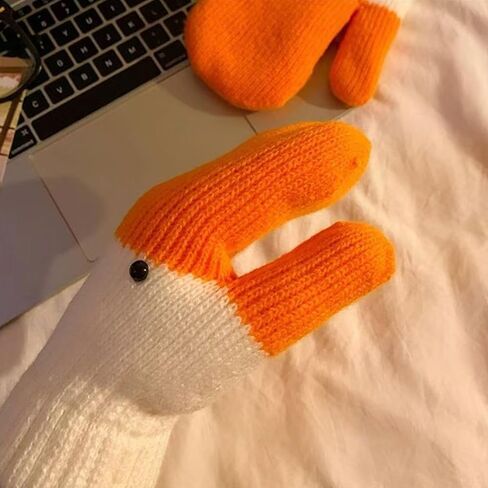Winter Goose Mittens, Funny Novelty Silly Goose Graphic Design, Warm Fleece Lined Cute Knit Animal Gloves for Cold Weather in Kuwait