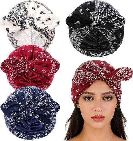 4 Pieces Satin Lined Beanies for Women Chemo Headwear Silky Lined Cotton Sleeping Cap Multi in Saudi Arabia