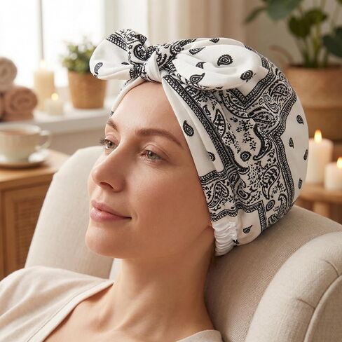 4 Pieces Satin Lined Beanies for Women Chemo Headwear Silky Lined Cotton Sleeping Cap Multi in Saudi Arabia