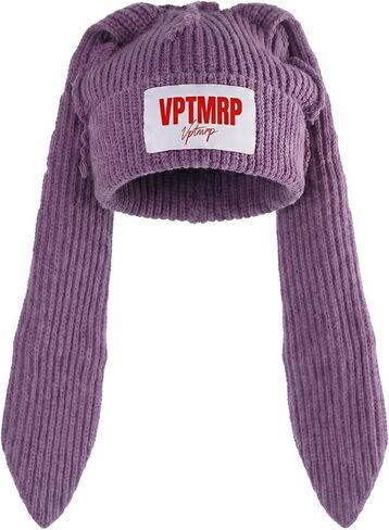 VPTMRP قبعة طويلة الأذن الأرنب مع طبقات مفككة Y2K لطيف متماسكة قبعة مترهل قبعة الجمجمة الدافئة للنساء الرجال in Kuwait