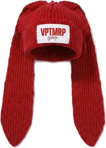 VPTMRP قبعة طويلة الأذن الأرنب مع طبقات مفككة Y2K لطيف متماسكة قبعة مترهل قبعة الجمجمة الدافئة للنساء الرجال in Kuwait