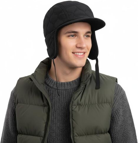 PURFUN Men Women Reversible Ski Cap with Visor&Ear Flaps, Winter Warm Fleece Baseball Cap Running Cycling Hunting Trapper Hat in Saudi Arabia