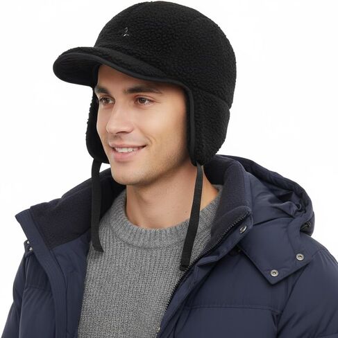 PURFUN Men Women Reversible Ski Cap with Visor&Ear Flaps, Winter Warm Fleece Baseball Cap Running Cycling Hunting Trapper Hat in Saudi Arabia