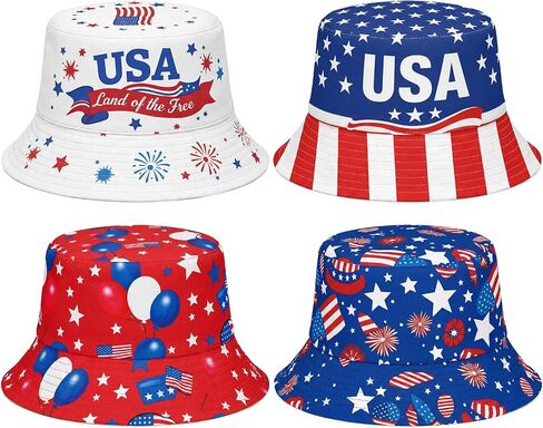 Zhanmai 4 Pcs American Flag Bucket Hat 4th of July USA Patriotic Hats for Women Men 2026 Soccer Tournament Party Hat in Kuwait