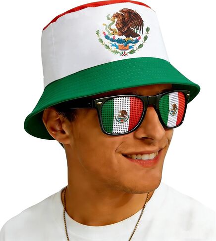 National Flag Printed Bucket Hat with Matching Flag Sunglasses, Soccer Fan Outdoor Sun Hat Set for Adults in Saudi Arabia