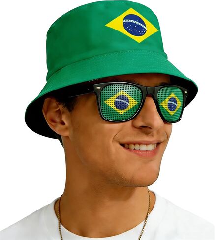 National Flag Printed Bucket Hat with Matching Flag Sunglasses, Soccer Fan Outdoor Sun Hat Set for Adults in Saudi Arabia