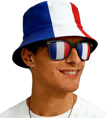 National Flag Printed Bucket Hat with Matching Flag Sunglasses, Soccer Fan Outdoor Sun Hat Set for Adults in Saudi Arabia