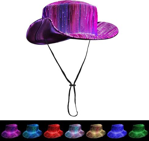 LED Bucket Hat for Women - Light up Fisherman Cap 7 Colors Glow in The Dark Funny Hats USB Rechargeable Rave Party Hats in Kuwait
