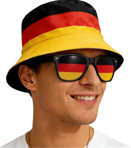 National Flag Printed Bucket Hat with Matching Flag Sunglasses, Soccer Fan Outdoor Sun Hat Set for Adults in Saudi Arabia