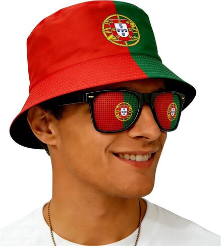 National Flag Printed Bucket Hat with Matching Flag Sunglasses, Soccer Fan Outdoor Sun Hat Set for Adults in Saudi Arabia