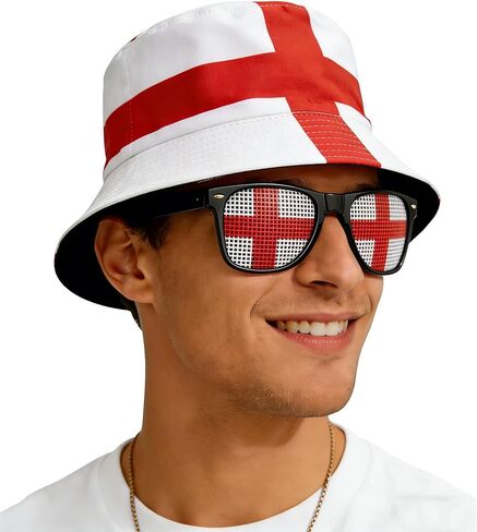 National Flag Printed Bucket Hat with Matching Flag Sunglasses, Soccer Fan Outdoor Sun Hat Set for Adults in Saudi Arabia