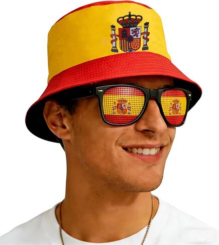 National Flag Printed Bucket Hat with Matching Flag Sunglasses, Soccer Fan Outdoor Sun Hat Set for Adults in Saudi Arabia