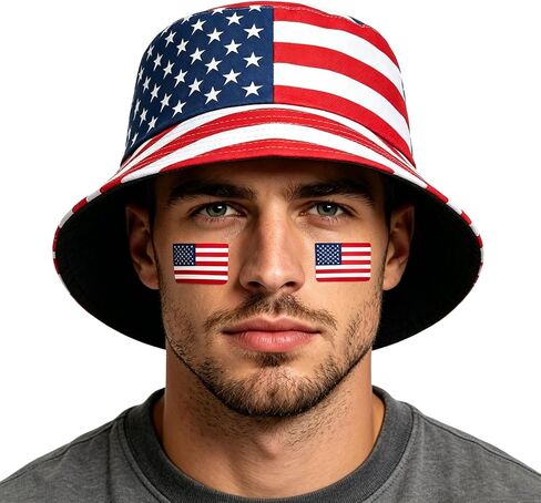 Mealah 4th-of-July Adult Bucket-Hat - White-Blue-Red-American-Flag-Hat for World Cup Independence Day in Kuwait