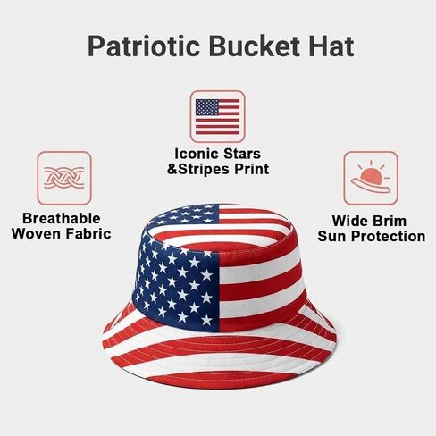 Mealah 4th-of-July Adult Bucket-Hat - White-Blue-Red-American-Flag-Hat for World Cup Independence Day in Kuwait