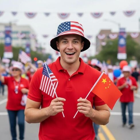 Mealah 4th-of-July Adult Bucket-Hat - White-Blue-Red-American-Flag-Hat for World Cup Independence Day in Kuwait