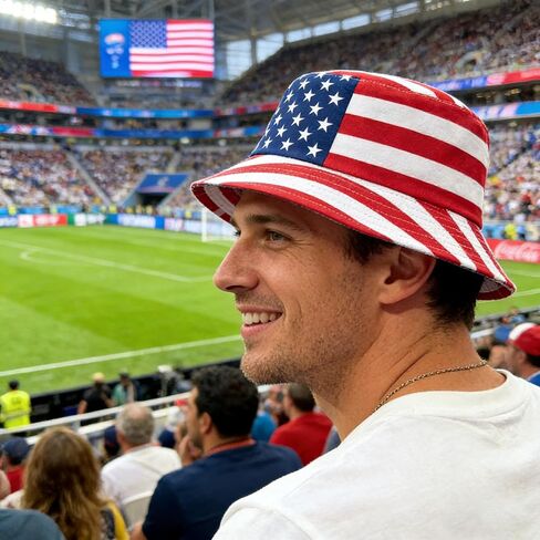 Mealah 4th-of-July Adult Bucket-Hat - White-Blue-Red-American-Flag-Hat for World Cup Independence Day in Kuwait