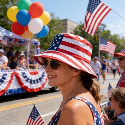 Mealah 4th-of-July Adult Bucket-Hat - White-Blue-Red-American-Flag-Hat for World Cup Independence Day in Kuwait