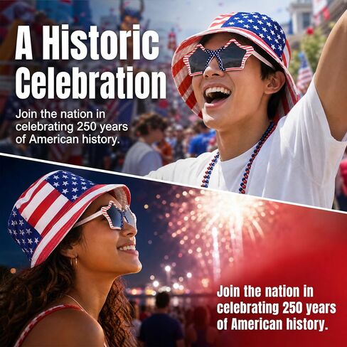 250 Anniversary USA Merchandise Patriotic Bucket Hat & Star Glasses Set, 4th of July Accessories Red White Blue American Flag Hat Sunglasses for Women Men, 2026 Independence Day Outfit Party Decor in Saudi Arabia