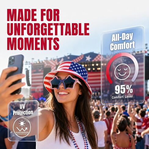 250 Anniversary USA Merchandise Patriotic Bucket Hat & Star Glasses Set, 4th of July Accessories Red White Blue American Flag Hat Sunglasses for Women Men, 2026 Independence Day Outfit Party Decor in Saudi Arabia