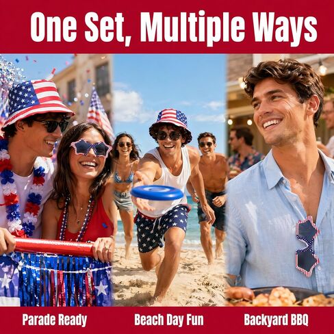250 Anniversary USA Merchandise Patriotic Bucket Hat & Star Glasses Set, 4th of July Accessories Red White Blue American Flag Hat Sunglasses for Women Men, 2026 Independence Day Outfit Party Decor in Saudi Arabia