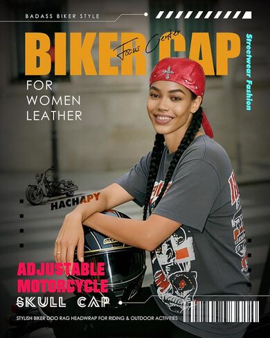 Women's Leather Biker Cap Adjustable Motorcycle Hat for Women Skull Cap Head Wrap Bandana Red in Saudi Arabia